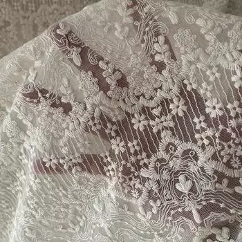 1Ярды(90см)/лот 150 см в ширину, ультратонкая абрикосовая хлопковая сетка с вышивкой, кружевная ткань, винтажная элегантная вышитая ткань, сделай сам, юбка, занавеска, скатерть 1Yards(90cm) length бежевый