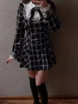 2000-е годы Эстетическое элегантное милое мини-платье Kawaii для женщин в стиле Y2k, винтажное платье Harajuku с бантом, шикарная одежда принцессы, осень 20255 S разноцветный