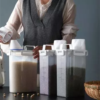 2000 мл пищевой контейнер для хранения зерна герметичный влагонепроницаемый пыленепроницаемый прочный домашний прозрачный контейнер для хранения зерна в виде бочки для риса