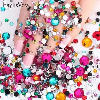 2000 шт., стразы для ногтей, разноцветные кристаллы, смешанные размеры, блестящие бриллианты для ногтей, украшения для дизайна ногтей разноцветный