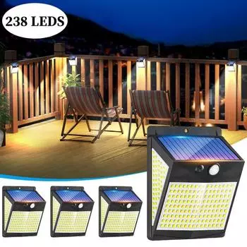 2000LM 238 светодиодный уличный солнечный светильник на солнечной батарее, 3 режима, датчик движения, водонепроницаемый уличный настенный светильник для сада, патио, балкона, двора 1500LM