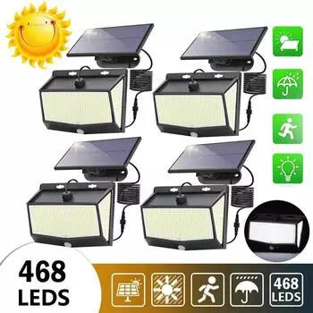 2000LM 468LED Солнечный Светильник Уличный Солнечный Прожектор Датчик Движения 3 Режима Солнечный Светодиодный Светильник Работает На Солнечном Свете Для Украшения Сада Integrated-468LED-1PCS