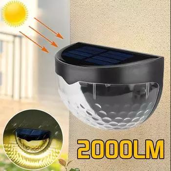 2000LM 6 светодиодных настенных светильников на солнечных батареях, водонепроницаемые, полукруглые, настенные светильники, декоративные светильники для сада и двора black white-1PCS