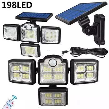 2000LM НОВЫЙ солнечный уличный фонарь на открытом воздухе 4 головки 198 светодиодный датчик движения садовый настенный светильник водонепроницаемый пульт дистанционного управления пейзаж домашний декор 198LED-Integrated-1000LM