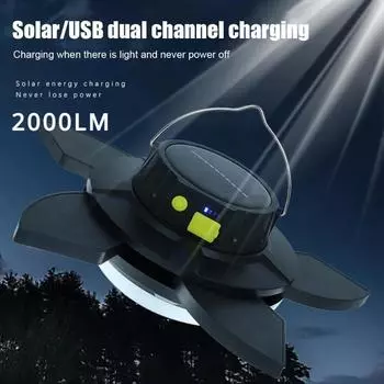 2000LM Солнечная светодиодная лампа для кемпинга, мощная уличная лампа, лампа для палатки, USB перезаряжаемые рабочие лампы с крючком, фонарик для рыбалки, дистанционное управление 2000mAh