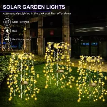 2000LM Солнечный Газонный Светильник Фейерверк Светильник Фейерверк Уличный Для Двора Садовая Дорожка Проход Терраса Цветочная Клумба Украшения Для Вечеринки 120LED Warm White-1PCS