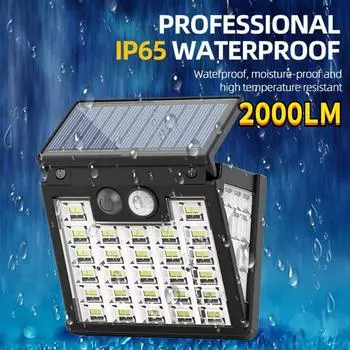 2000LM Солнечный свет, уличный датчик движения, светодиодная солнечная лампа, 3 стороны, светящиеся, 3 режима, водостойкий двор, лестница, уличный настенный светильник 1000LM