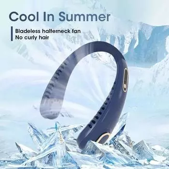 2000mAh Mini Neck Fan Portable Bladeless Fan USB Rechargeable Leafless Air Cooler Cool Wearable Neckband Fan Summer Sports Fan синий