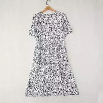 2002 Товары Летнее Женское платье с круглым вырезом, коротким рукавом, из хлопка и льна, с цветочным принтом, свободное, универсальное, стройнящее Black Floral