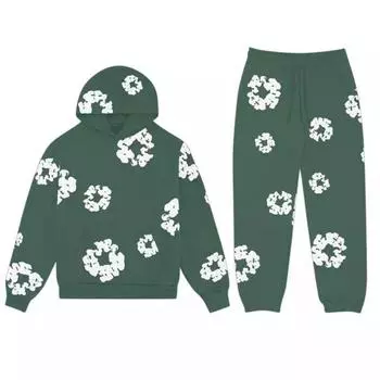 2004 Модный унисекс-комплект из толстовки с капюшоном и спортивных штанов с цветочным принтом suit; L чёрный