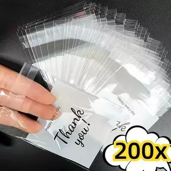 200/100 шт., пластиковые самоклеящиеся пакеты для конфет «Спасибо», печенья, закусок, шоколада, леденцов, выпечки, свадьбы, дня рождения, вечеринки, подарочные пакеты 100PCS