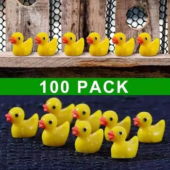 200/100Pcs Car Ornaments Resin Mini Duck Miniature Figurines Ornaments Decor Yellow Animal Garden Crafts Tiny Duck with Adhesive