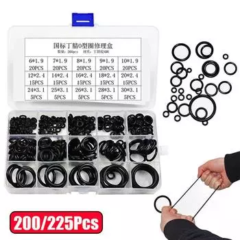 200/225 шт. уплотнительные кольца, резиновые прокладки, комплект уплотнительных колец, нитриловая резина, уплотнительные кольца высокого давления, NBR, уплотнительная эластичная лента, комплект уплотнительных резиновых колец 200Pcs-Black