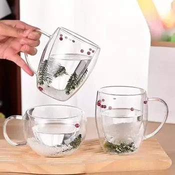 200/350 мл Двойные стенки Стеклянные кофейные чашки Рождественские подарки Бытовая термостойкая кружка для чая Сока Молока Пива Вина Виски Питьевая кружка 250-350ml