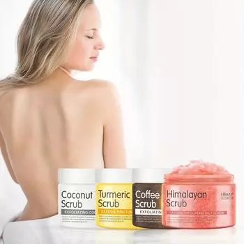 200 г Гималайский скраб для тела улучшает отшелушивание и глубокое очищение кожи, скраб со вкусом кофе, куркумы и кокоса 01