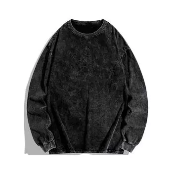 200 г хлопка с длинными рукавами, свободные, с круглым вырезом, стираные хлопковые футболки High Street, винтажные, для мужчин, повседневные, простые, уличные, топы M