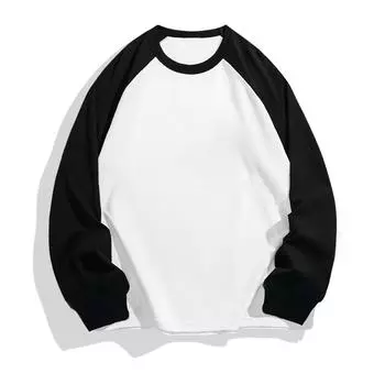 200 г Хлопковая женская футболка контрастного цвета с длинным рукавом, черно-белая футболка, минималистичная повседневная одежда, простая базовая одежда M чёрный/белый