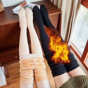 200 г утолщенные женские осенне-зимние цельные брюки, бархатные утолщенные брюки из искусственного нейлона, теплые брюки, верхняя одежда, колготки One size/200g чёрный