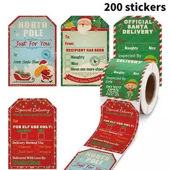 200 листов рождественских подарочных этикеток, винтажные этикетки Санта-Клауса, рождественские наклейки для украшений, конверты, этикетки, подарки