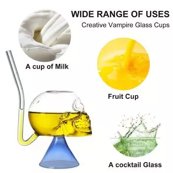 200 мл/6,7 унций Череп коктейль красное вино сок стеклянная кружка кружка со встроенной трубочкой для питья вина шампанского сока домашний бар вечеринка синий