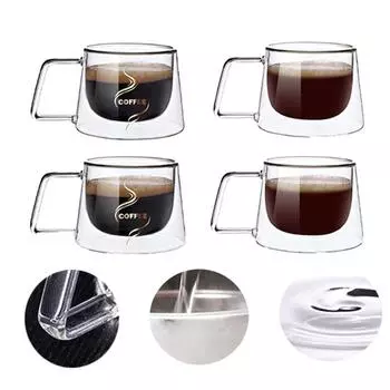 200 мл Двойная стеклянная кофейная кружка Французская креативная кружка Термостойкая чашка для эспрессо Термоизолированная чашка Набор посуды для чая и воды 200ML