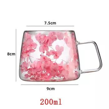 200 мл Двойная стенка Кофейная кружка с ручками Прозрачные молочные стаканы Подарки Стеклянная чашка Наполните искусственными цветами Чайная чашка 200ml