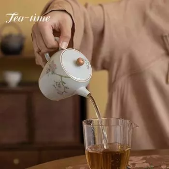 200 мл имитация древнего синего керамического чайника, ручная роспись, цветок магнолии, ручной горшок для приготовления чая, чайник, посуда 11.2X9.2CM 200ML