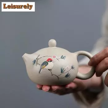 200 мл Исинский фиолетовый глиняный чайник для заваривания чая в виде цветка и птицы, чайник из необработанной руды, овечий жир, белый нефрит, глиняный чайник, чайный набор «Цзыша»