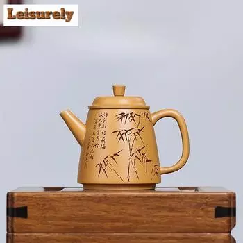 200 мл изысканные чайники из фиолетовой глины Исин, ручной работы, горшок из листьев бамбука, необработанный рудный участок, глиняный чайник для заваривания чая, китайский чайный набор «Цзыша»