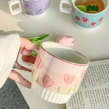 200 мл керамическая кружка тюльпан цветок чашка милая девичья чашка для воды чашка для кофе в парном стиле кухонная посуда креативные кружки милые 200ml