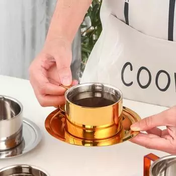 200 мл кофейные кружки из полированной нержавеющей стали, стильная чашка для чая, молока, пива с ручкой для кухни