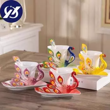 200 мл костяная Cna 3D цветная эмалевая кофейная чашка с изображением животных с блюдцем и ложкой керамические чашки для послеобеденного чая Drinkwkare