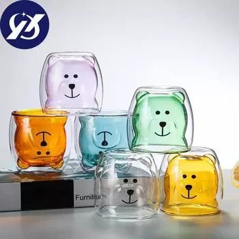 200 мл прозрачная стеклянная чашка с двойными стенками «Милый медведь», креативная бытовая мультяшная чашка для кофе, сока, молока, питьевой воды 201-300ml коричневый