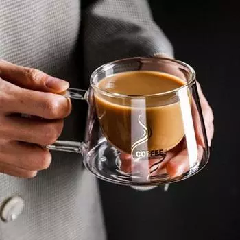 200 мл прозрачная стеклянная кружка для кофе с двойными стенками и ручкой, термостойкая чашка для эспрессо, латте, капучино, чай, вода, чашка для завтрака 200ml
