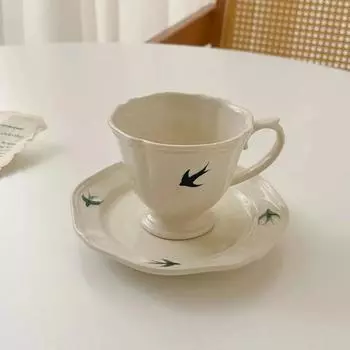 200 мл японская ретро-рельефная расписанная вручную ласточка кофейная чашка цветочные чашки керамическая кружка французские кружки для послеобеденного чая посуда для напитков 201-300ml