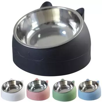 200 мл симпатичная миска для кошек и собак защита шейного позвонка 15 градусов наклонная горловина миски для еды из нержавеющей стали для домашних животных розовый
