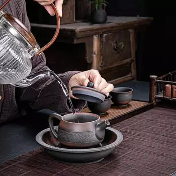 200 мл Винтажный фиолетовый глиняный чайник ручной работы Фиолетовый глиняный чайник для заваривания в печи для заваривания бытовой китайский фильтр Красота Чайный набор