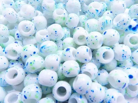 200 Pieces Blue Green Dot Pattern Large Hole Acrylic Beads Round Balls White 10mm Craft Handicraft Supplies Jewelry Handmade Handmade Accessory Parts
