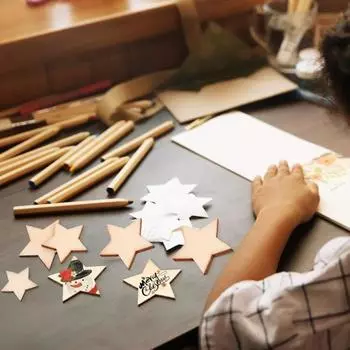 200 шт., 10/12/15/20 мм, древесная щепа в форме звезды, сделай сам, креативные полированные изделия из натурального дерева для поделок, украшения 200pcs