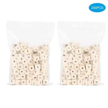 200 шт 10 мм DIY ювелирные бусины с буквенным принтом белые кубические деревянные бусины для поделок