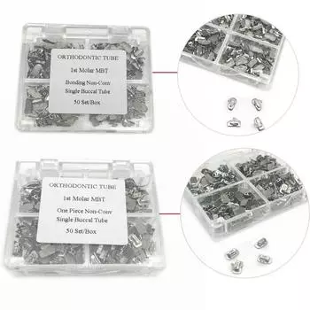 200 шт./50 комплектов, стоматологическая буккальная трубка MBT, тип 1-го моляра, ортодонтическая 0,022, неконвальная одинарная буккальная трубка MBT One Piece