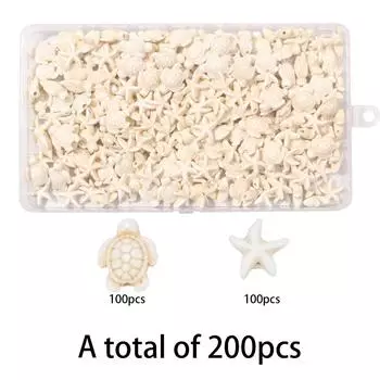 200 шт. бирюзового материала, набор из синих и белых бусин в виде морской звезды и черепахи, разделительные бусины в виде синих и белых бусин в виде морской звезды и черепахи 200pcs белый