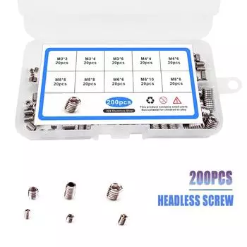 200 шт. черный нержавеющая сталь 304 M3-M8 винт без головки с шестигранной головкой машинный метр винт с плоским концом крепление
