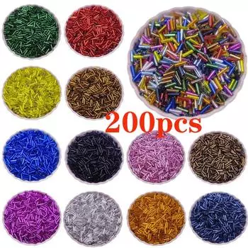 200 шт чешские цилиндрические стеклянные бусины европейские семенные длинная трубка с двумя отверстиями свободные бусины для изготовления ювелирных изделий 2*7 мм розовый