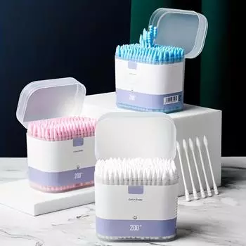 200 шт. цветные ватные палочки для снятия макияжа, средство для подводки глаз, двусторонние спиральные ватные тампоны синий