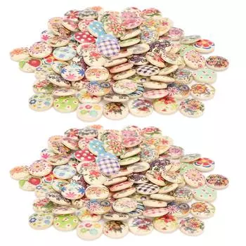 200 шт. деревянных швейных пуговиц 15 мм разных цветов для рукоделия, шитья одежды