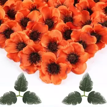 200 шт. искусственных цветов 2,75 дюйма, шелковые цветы мака, искусственные цветы, центральный элемент для корсажей, центральный элемент для цветочных свадебных букетов оранжевый