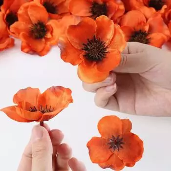 200 шт. искусственных цветов мака искусственные цветы искусственные цветы 2,75 дюйма цветы мака шелковые центральные элементы для корсажей центральные цветочные свадебные букеты оранжевый