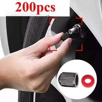 200 шт., клапан для автомобильных шин, пластиковые черные колпачки для клапанов для велосипедных шин с уплотнительным кольцом, куполообразная форма, пылевой клапан для автомобилей, велосипедов, мотоциклов 50pcs