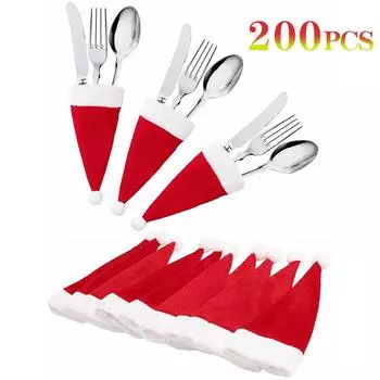 200 шт. рождественские шапки мини-шапки Санта-Клауса колпачки для леденцов крышки для бутылок вина для рождественского ужина украшения новогодние принадлежности для вечеринок 12x6cm
